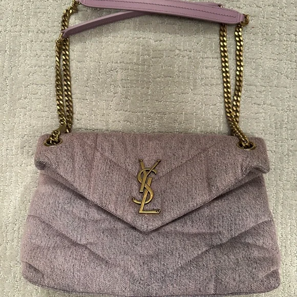 YSL Saint Laurent Lilac Denim Puffer Bag- Small LouLou - Picture 5 of 14